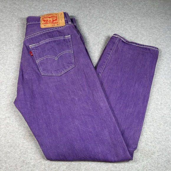 Levi's 501 Mens Jeans Purple 34x32 (32x29) Rare White Enamel Button Fly Straight - Picture 1 of 12